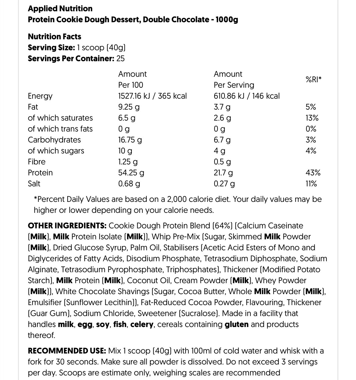 Protein Cookie Dough Dessert Applied Nutrition