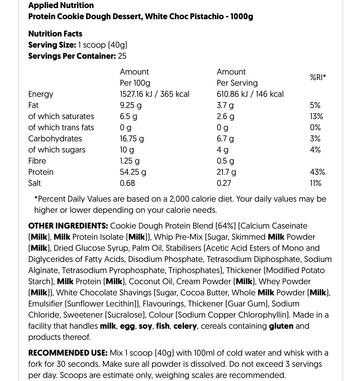 Protein Cookie Dough Dessert Applied Nutrition