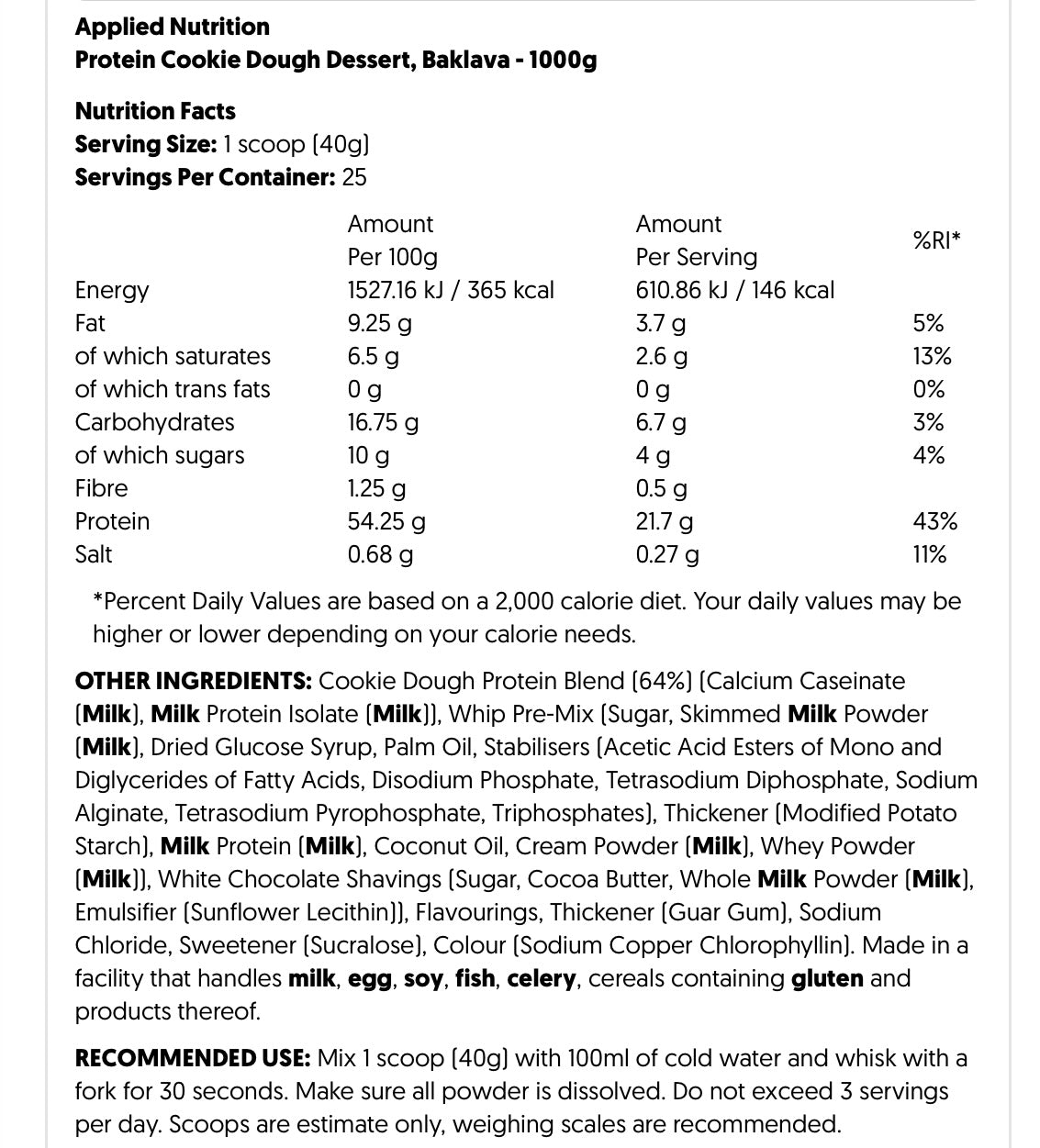 Protein Cookie Dough Dessert Applied Nutrition